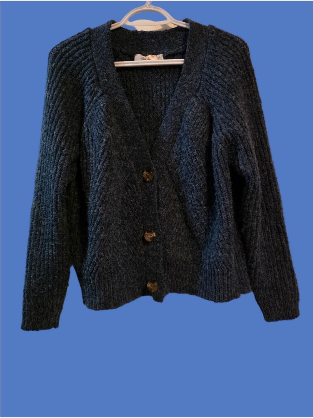 4/$67 Deal! Cozy Slate Blue Button-Front Knit Cardigan